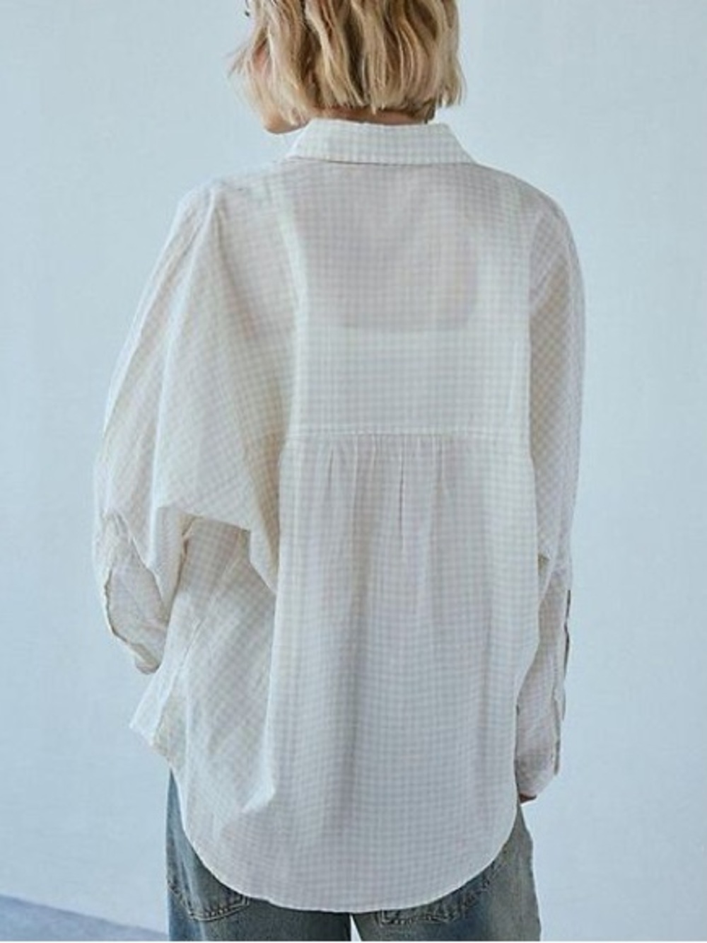 Urban Outfitters BDG Alex Breezy Cotton Oversized Button Down - beige/white